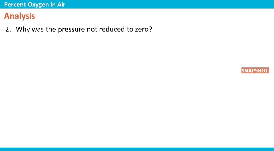 Percent Oxygen in Air Analysis 2. Why was the pressure not reduced to zero?