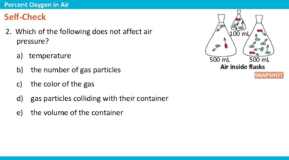 Percent Oxygen in Air Self-Check 2. Which of the following does not affect air