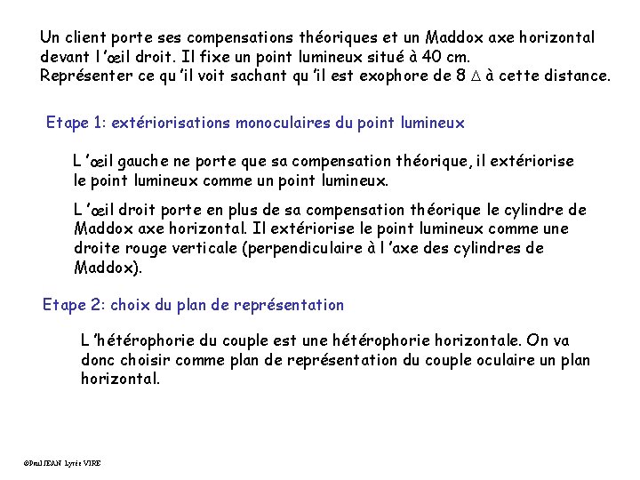 Un client porte ses compensations théoriques et un Maddox axe horizontal devant l ’œil