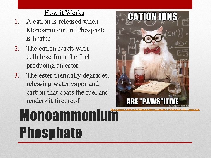 How it Works 1. A cation is released when Monoammonium Phosphate is heated 2.