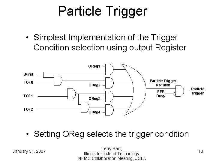 Particle Trigger • Simplest Implementation of the Trigger Condition selection using output Register OReg