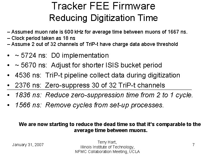 Tracker FEE Firmware Reducing Digitization Time – Assumed muon rate is 600 k. Hz