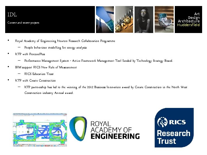 IDL Current and recent projects • • Art Design Architecture Huddersfield Royal Academy of