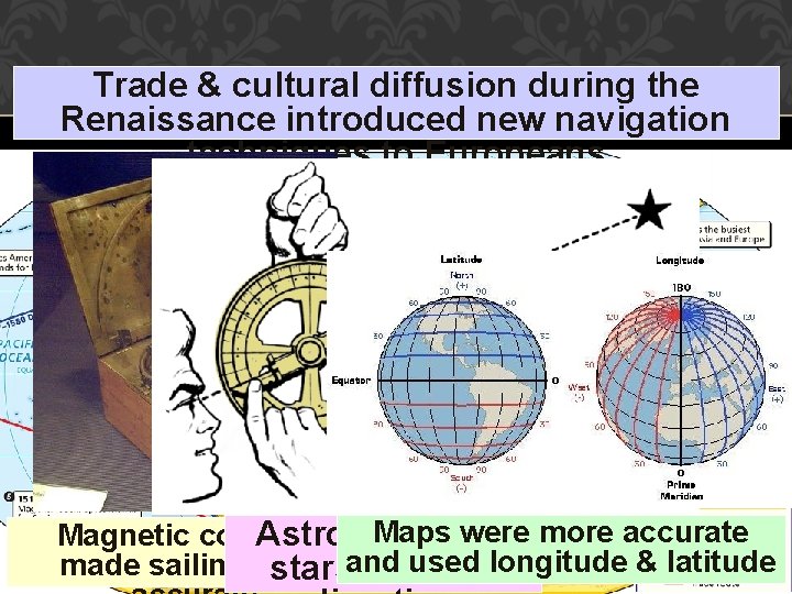Trade & cultural diffusion during the Renaissance introduced new navigation techniques to Europeans Maps
