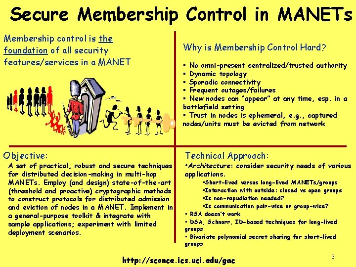 Secure Membership Control in MANETs Membership control is the foundation of all security features/services
