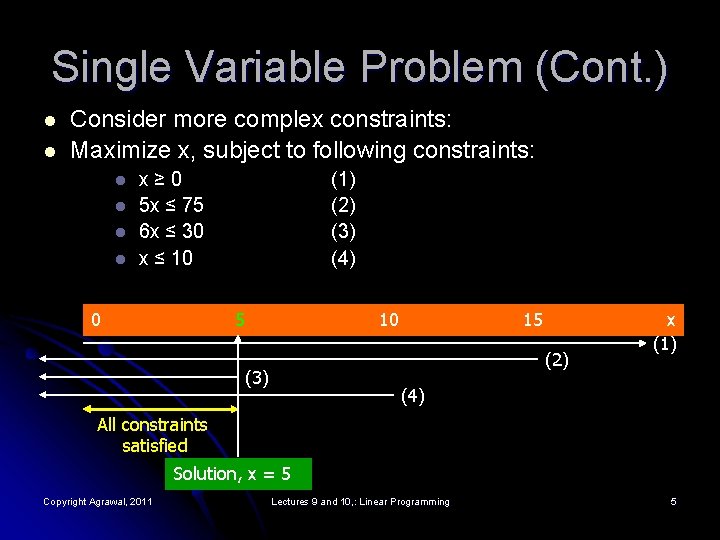 Single Variable Problem (Cont. ) l l Consider more complex constraints: Maximize x, subject
