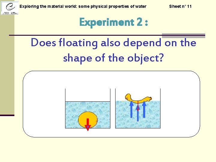 Exploring the material world: some physical properties of water Sheet n° 11 Experiment 2