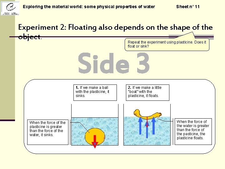 Exploring the material world: some physical properties of water Sheet n° 11 Experiment 2: