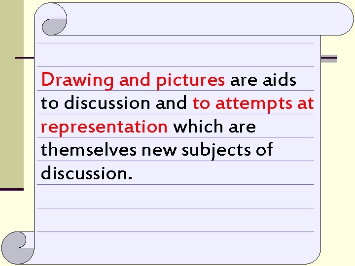 Drawing and pictures are aids to discussion and to attempts at representation which are