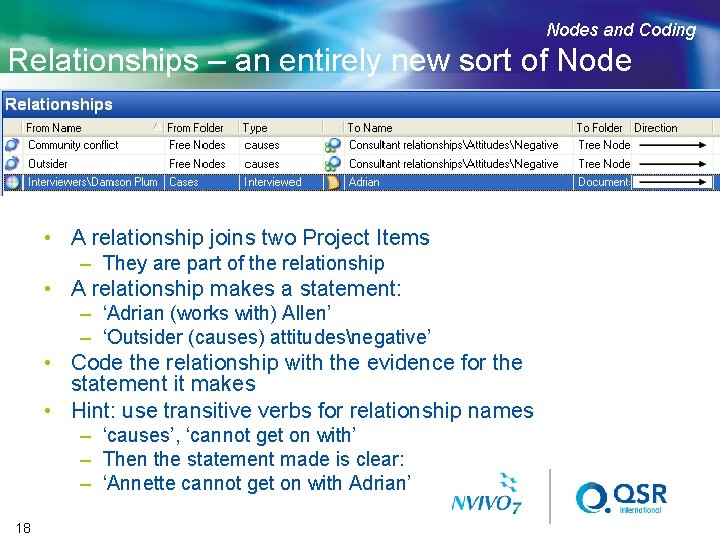 Nodes and Coding Relationships – an entirely new sort of Node • A relationship