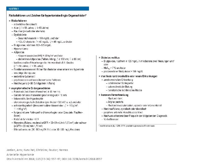 Jordan, Jens; Kurschat, Christine; Reuter, Hannes Arterielle Hypertonie Dtsch Arztebl Int 2018; 115(33 -34):