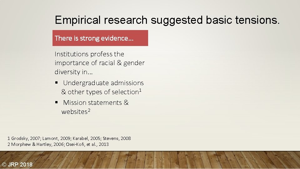 Empirical research suggested basic tensions. There is strong evidence. . . Institutions profess the