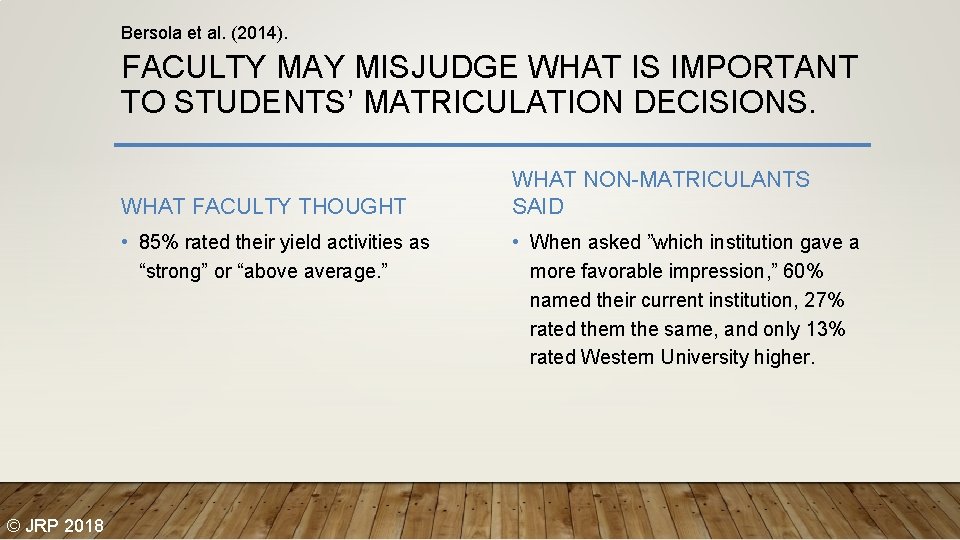 Bersola et al. (2014). FACULTY MAY MISJUDGE WHAT IS IMPORTANT TO STUDENTS’ MATRICULATION DECISIONS.