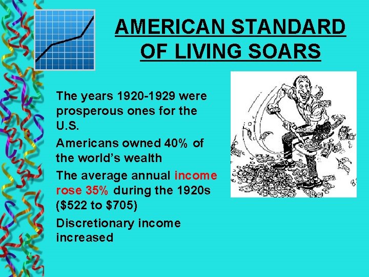 AMERICAN STANDARD OF LIVING SOARS The years 1920 -1929 were prosperous ones for the