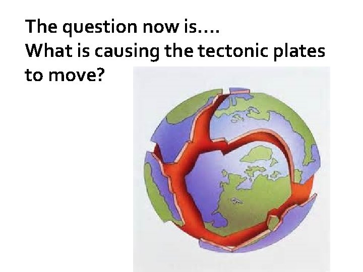 The question now is…. What is causing the tectonic plates to move? 