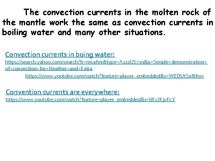 The convection currents in the molten rock of the mantle work the same as