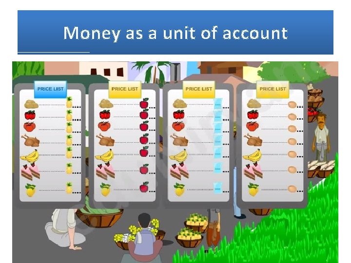 Money as a unit of account Unit of account: an agreed measure for stating