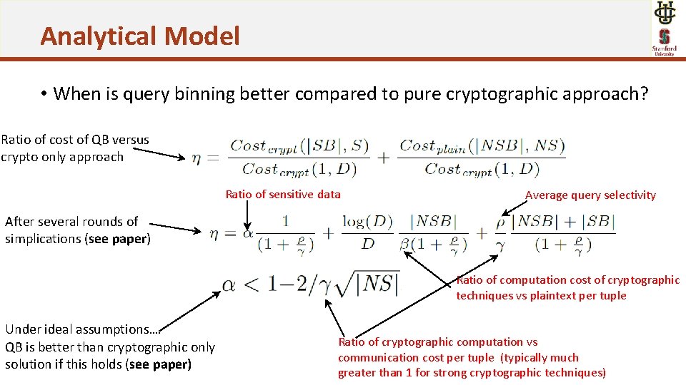 Analytical Model • When is query binning better compared to pure cryptographic approach? Ratio