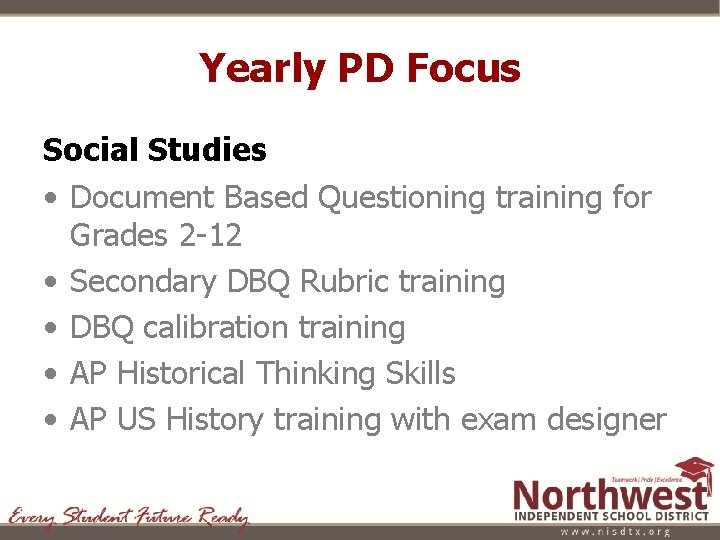 Yearly PD Focus Social Studies • Document Based Questioning training for Grades 2 -12