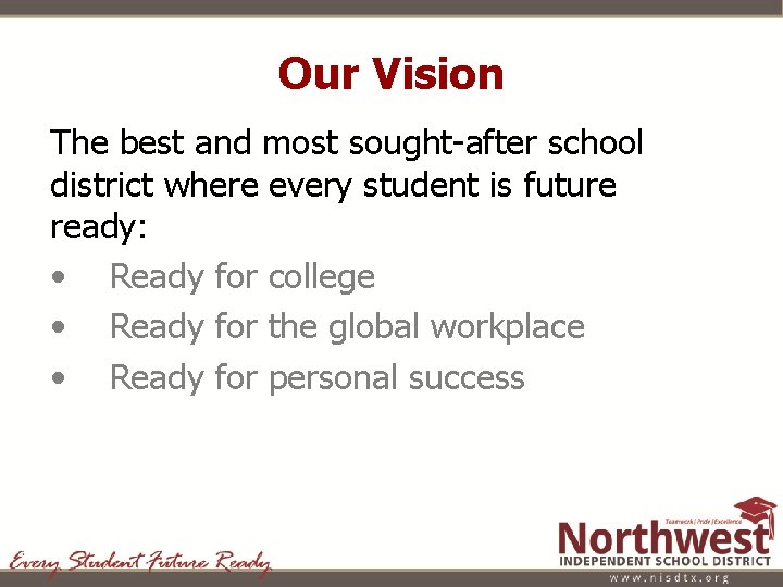 Our Vision The best and most sought-after school district where every student is future