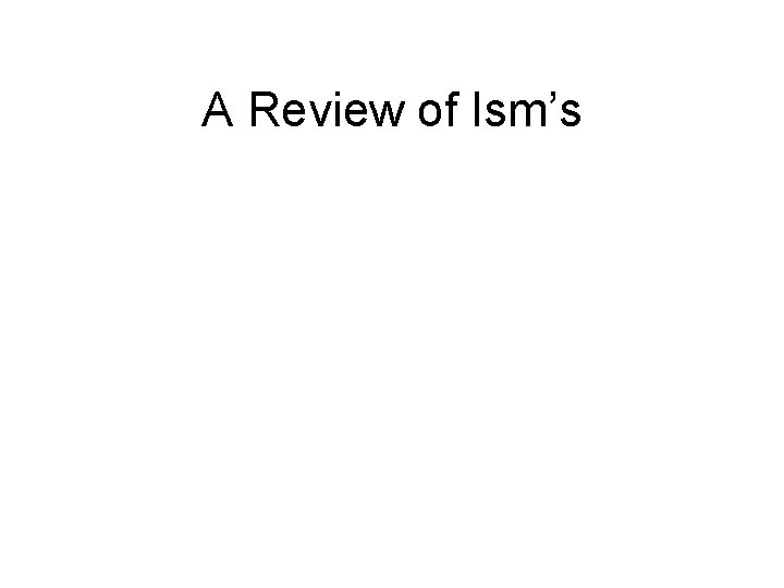 A Review of Ism’s 
