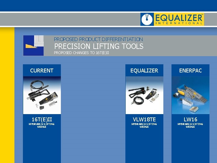 PROPOSED PRODUCT DIFFERENTIATION PRECISION LIFTING TOOLS PROPOSED CHANGES TO 16 T(E)II CURRENT 16 T(E)II