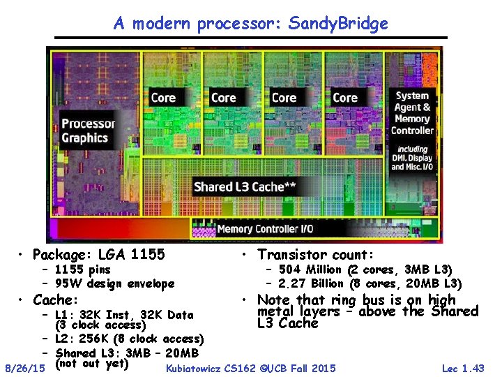 A modern processor: Sandy. Bridge • Package: LGA 1155 • Transistor count: • Cache: