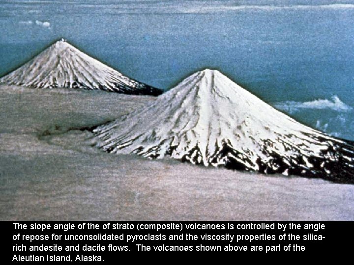 The slope angle of the of strato (composite) volcanoes is controlled by the angle