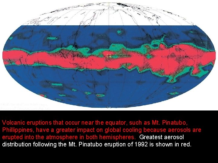 Volcanic eruptions that occur near the equator, such as Mt. Pinatubo, Phillippines, have a