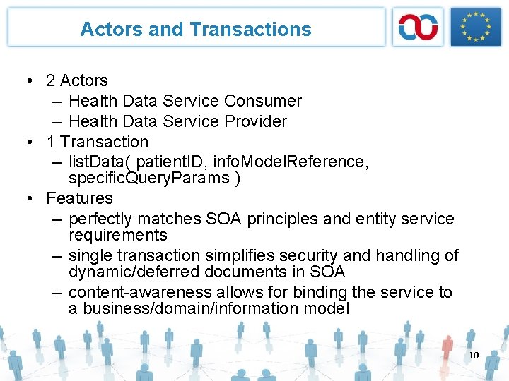 Actors and Transactions • 2 Actors – Health Data Service Consumer – Health Data