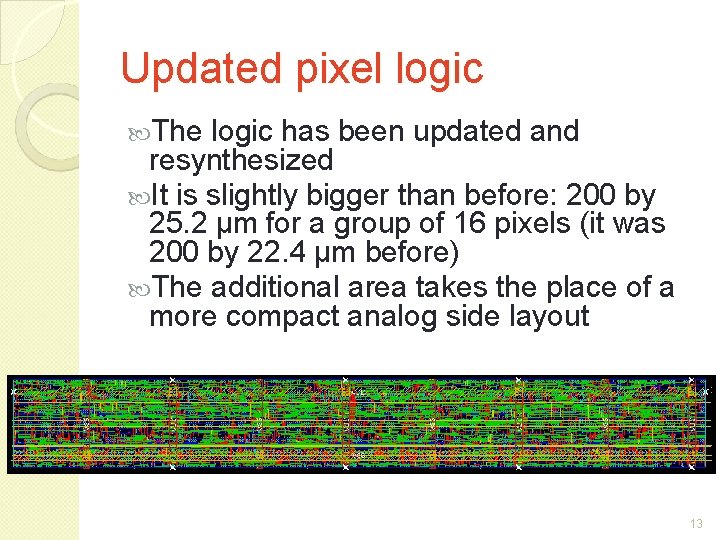 Updated pixel logic The logic has been updated and resynthesized It is slightly bigger