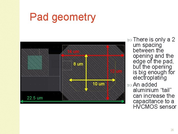 Pad geometry There is only a 2 14 um 8 um 12 um 10