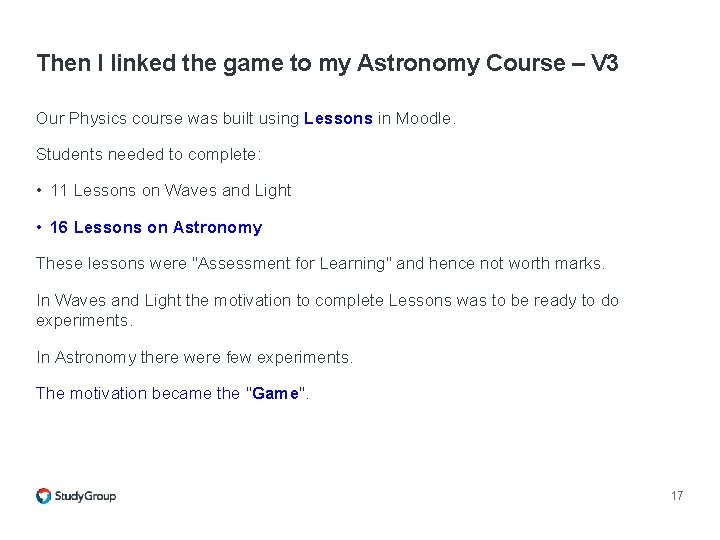 Then I linked the game to my Astronomy Course – V 3 Our Physics Then I linked the game to my Astronomy Course – V 3 Our Physics