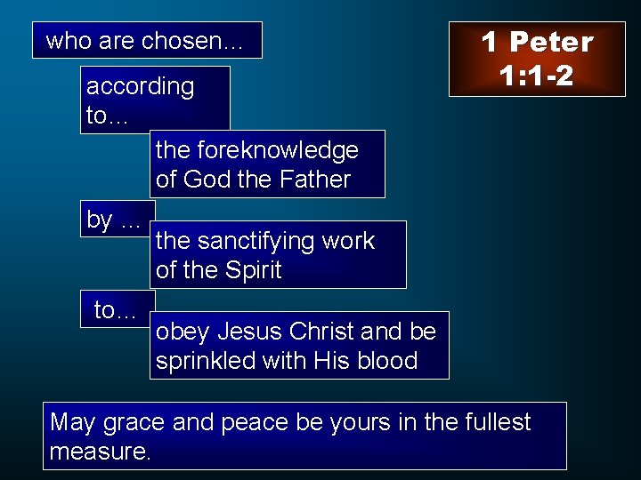 who are chosen… according to… the foreknowledge of God the Father by … to…