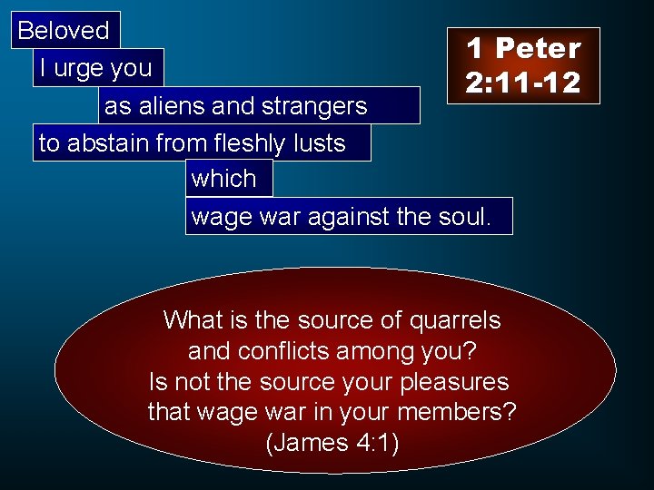 Beloved 1 Peter I urge you 2: 11 -12 as aliens and strangers to