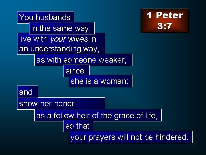 1 Peter You husbands 3: 7 in the same way, live with your wives