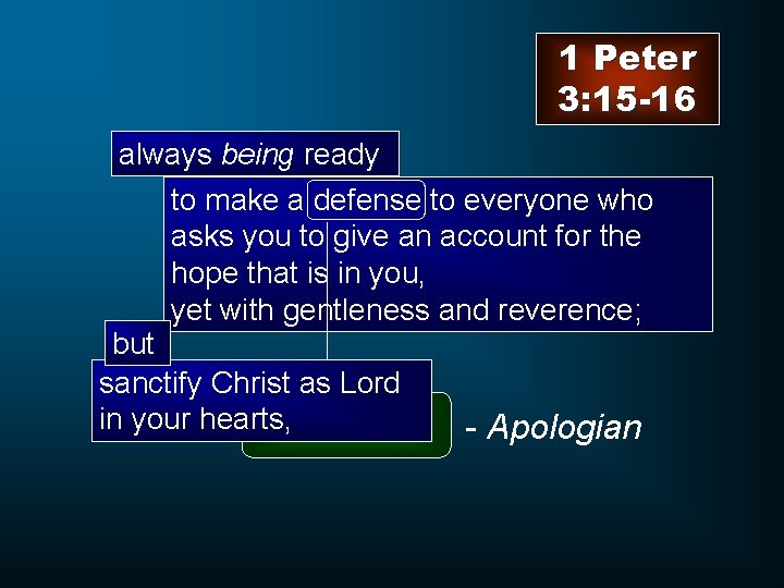 1 Peter 3: 15 -16 always being ready to make a defense to everyone