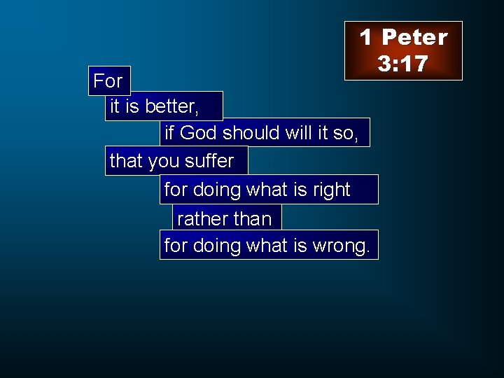 1 Peter 3: 17 For it is better, if God should will it so,