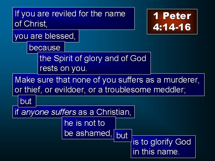 If you are reviled for the name 1 Peter of Christ, 4: 14 -16