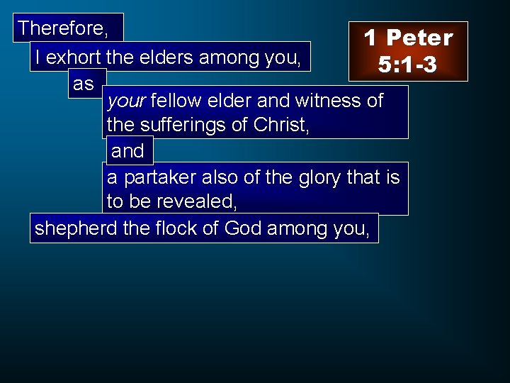 Therefore, 1 Peter I exhort the elders among you, 5: 1 -3 as your