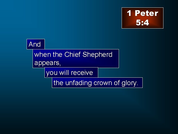 1 Peter 5: 4 And when the Chief Shepherd appears, you will receive the