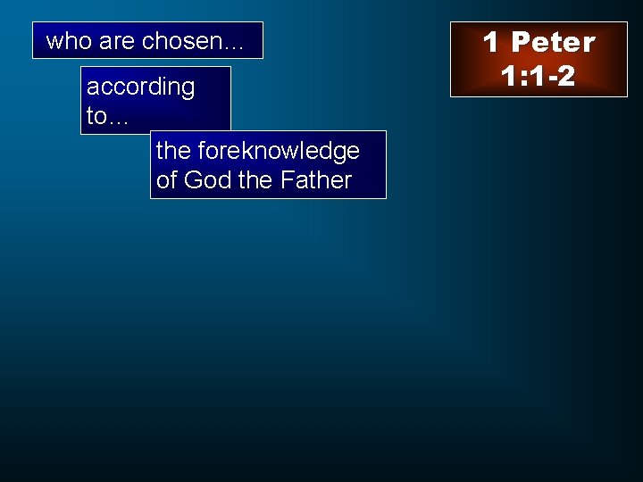 who are chosen… according to… the foreknowledge of God the Father 1 Peter 1: