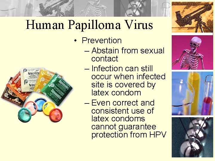 Human Papilloma Virus • Prevention – Abstain from sexual contact – Infection can still