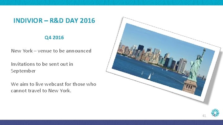 INDIVIOR – R&D DAY 2016 Q 4 2016 New York – venue to be