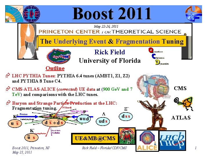 Boost 2011 May 22 -26, 2011 The Underlying Event & Fragmentation Tuning Rick Field