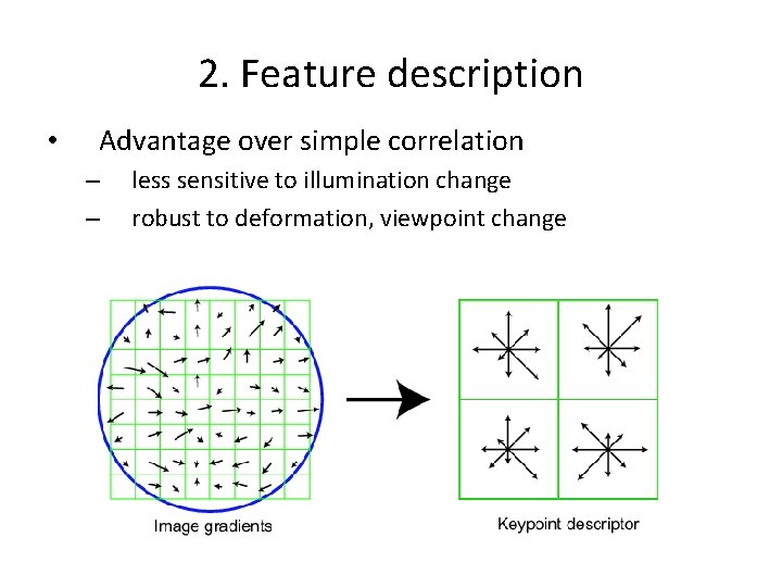 2. Feature description • Advantage over simple correlation – – less sensitive to illumination