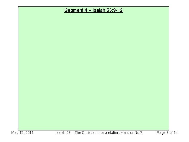 Segment 4 – Isaiah 53: 9 -12 May 12, 2011 Isaiah 53 – The