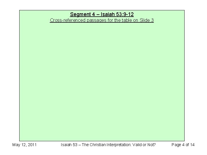 Segment 4 – Isaiah 53: 9 -12 Cross-referenced passages for the table on Slide