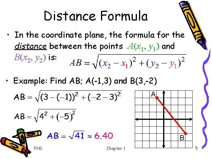 Distance Formula • In the coordinate plane, the formula for the distance between the