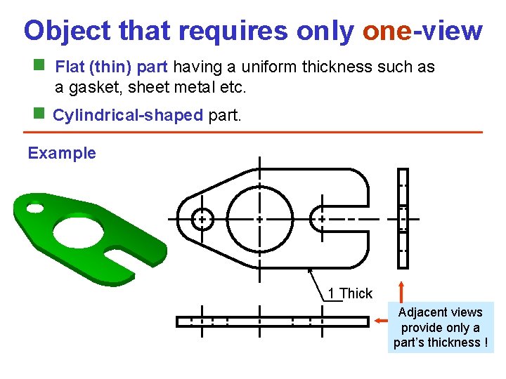 Object that requires only one-view Flat (thin) part having a uniform thickness such as